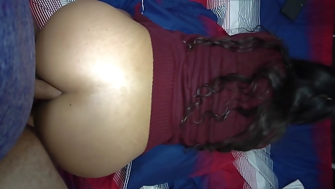 Ebony babe with a hairy body gets a creampie in her asshole