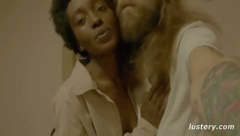 Ebony brunette plays with her black boyfriend's cock