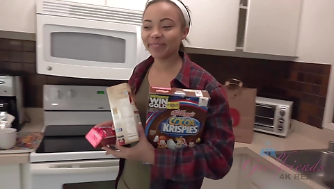 Ebony beauty walks around outdoors and shows off her body