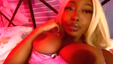 Beautiful ebony girl with small booty plays with her toys