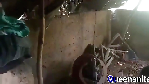 Ebony babe in a bikini takes big black cock in the kitchen