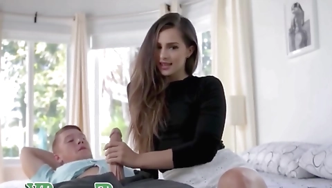 Ebony beauty gets her big cock drilled and her tits pounded