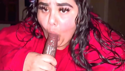 Black dick is used by a brunette with a deep throat