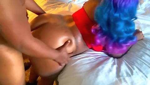 Big ass ebony with big titties getting cum in the mouth