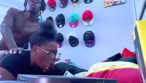 Ebony chick with a huge ass gives a blowjob on webcam