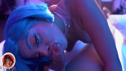 Ebony beauty with a tattooed pussy is getting fucked