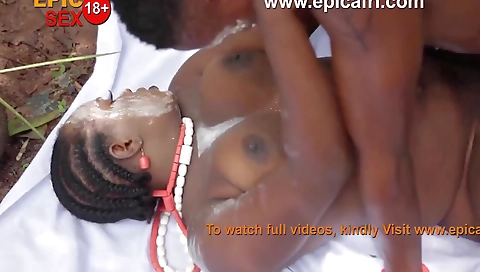 Outdoor brunette with big ass fucks a big black cock