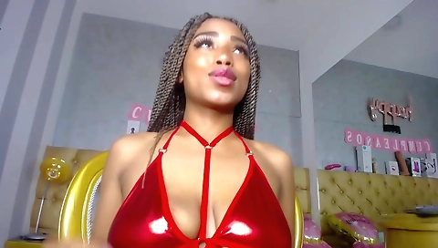 Busty ebony babe with big tits shows her sexy body