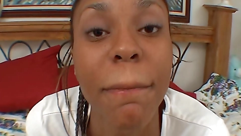 Ebony teen gets a big cock and she gets to swallow it