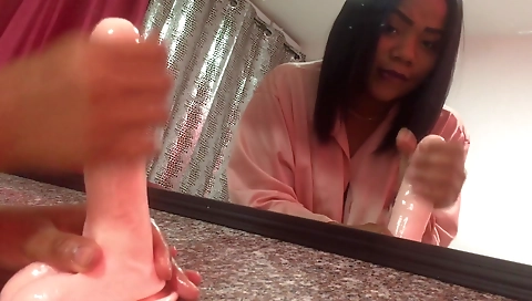 Ebony solo girl with big tits and big boobs plays with her dildo