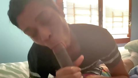 Ebony girl sucking a black cock and getting fucked