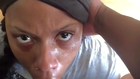 Ebony girl swallows cum after hardcore deepthroating