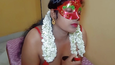 Busty red lingerie brunette with a small ass in action