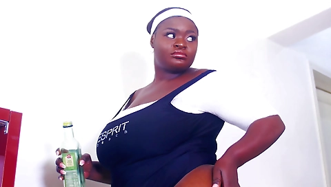 Ebony chick with a huge ass gets her step brother's dick in the gym