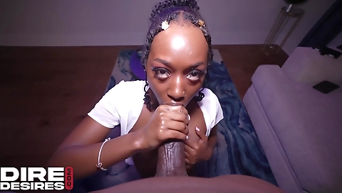 Ebony pornstar enjoys a deep throat with black cock