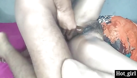 Indian slut with a hairy pussy takes a hard cock in her