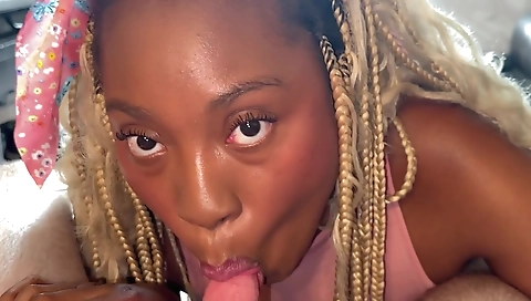 Blonde and ebony girl in a hot amateur interracial porn