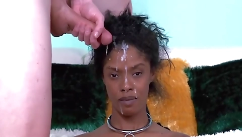 Ebony blonde with a tattooed face gets fucked hard