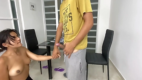 Ebony teen with small body gets fucked on board games table