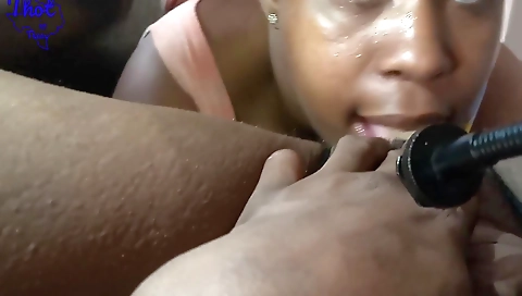 Ebony milf gets fucked from behind and gets deepthroat