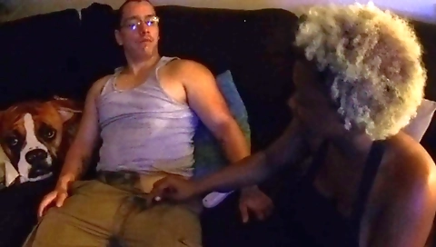 Ebony milf and a blonde girl are having a deepthroat sex