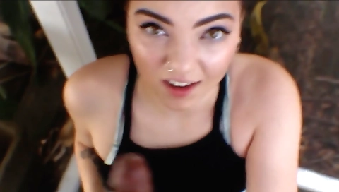 Ebony teen is getting a handjob on her pussy on the poolside