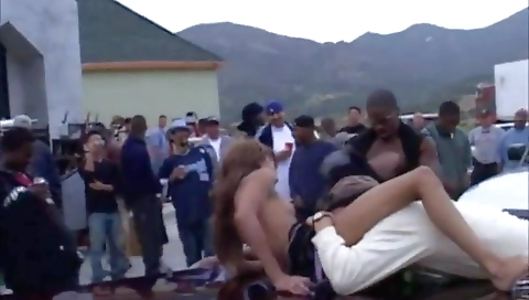 Ebony beauties have an outdoor deepthroated fuck in the woods