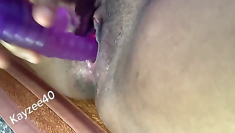 Ebony with big ass sucking on her tight pussy toys