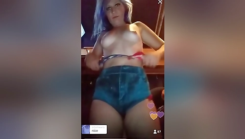 Skinny ebony beauty in black stockings in solo video