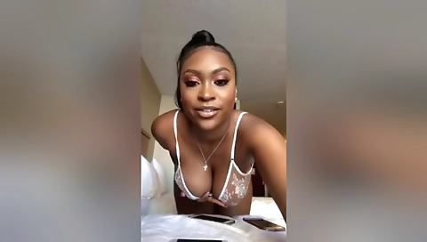 Busty black girl made webcam video with herself in a nude pose
