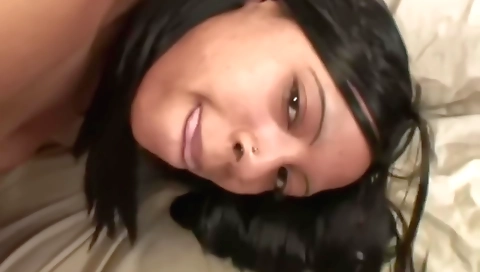 Teen 18+ brunette with small boobs is bouncing on her cock