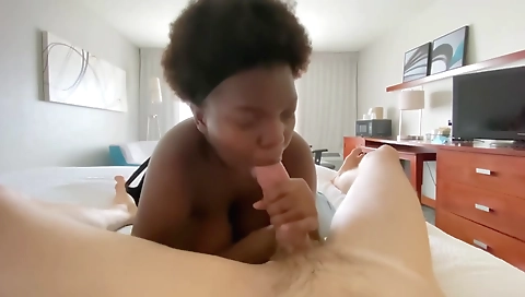 Ebony big booty teen 18+ suck deep throat and get fucked