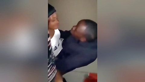 Ebony house party with a hot brunette and her boyfriend